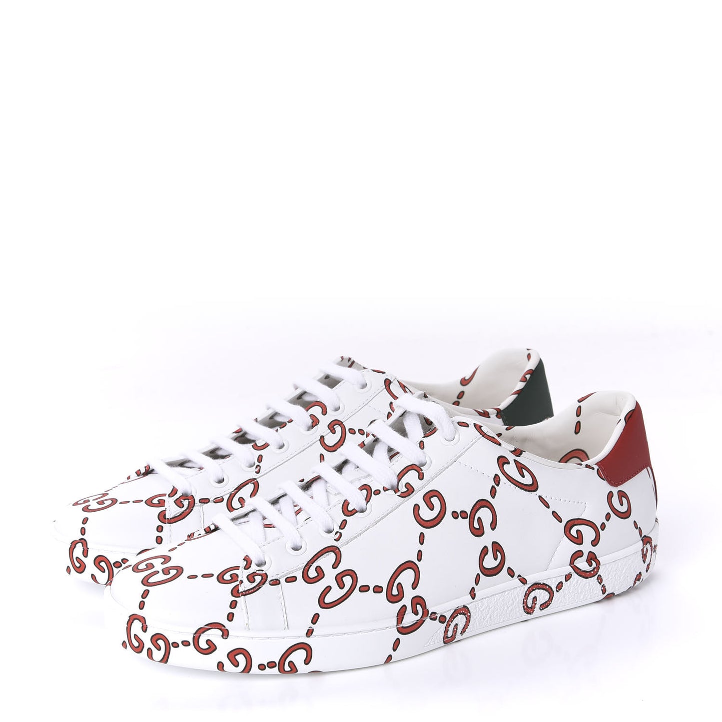 Calfskin GucciGhost Print Womens Ace Sneakers 39.5 White Hibiscus Red