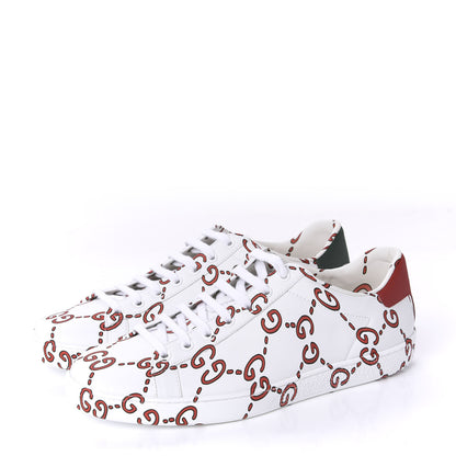 Gucci Calfskin GucciGhost Print Womens Ace Sneakers 39.5 White Hibiscus Red 3 of 10