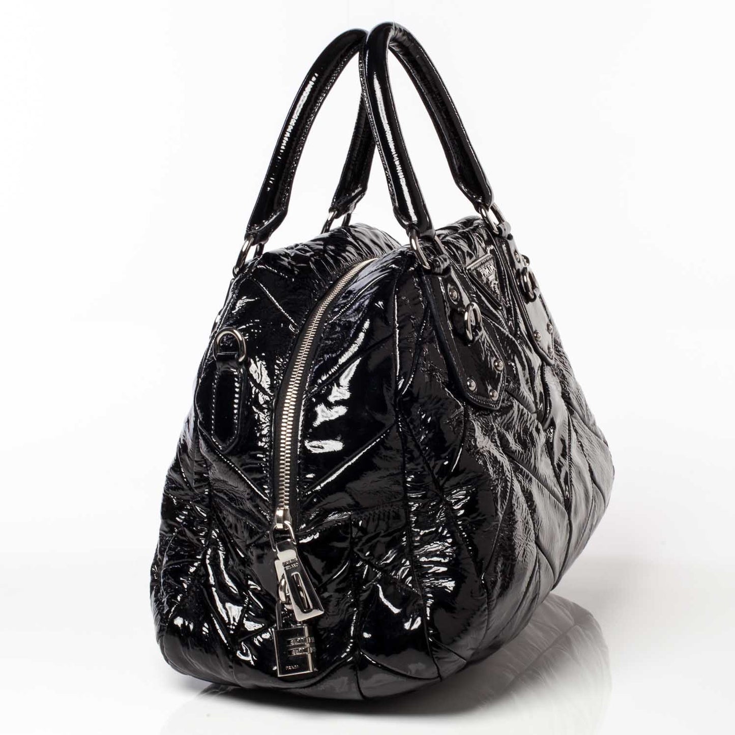 Vernice Chevron Dome Satchel Black