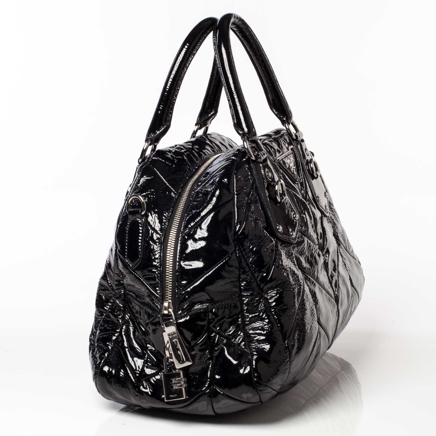Prada Vernice Chevron Dome Satchel Black 3 of 11