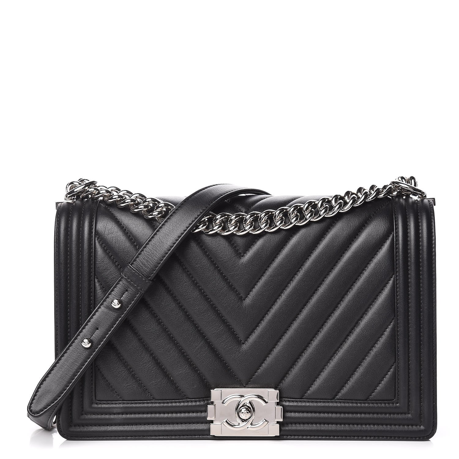 Chanel Lambskin Chevron Quilted New Medium Boy Flap Black 1 of 11
