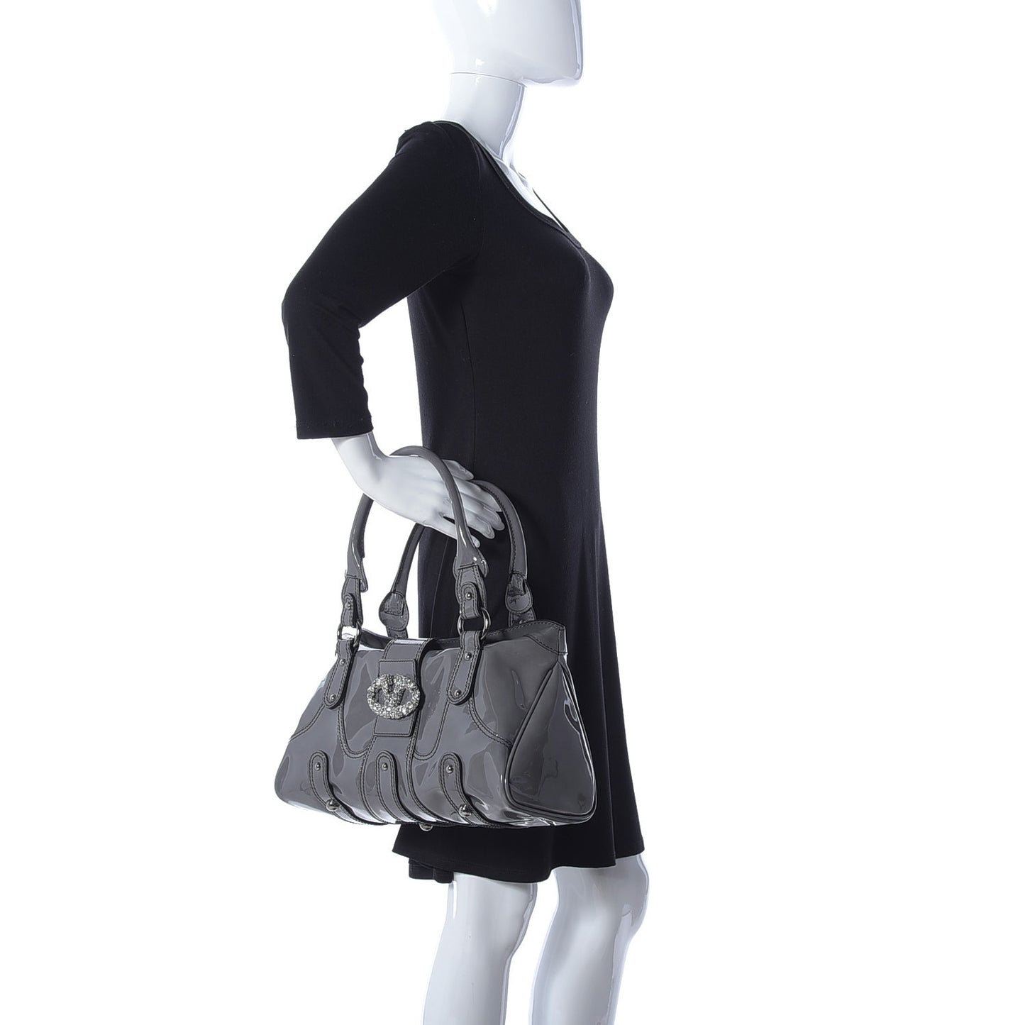 Patent Crystal Catch Satchel Grey