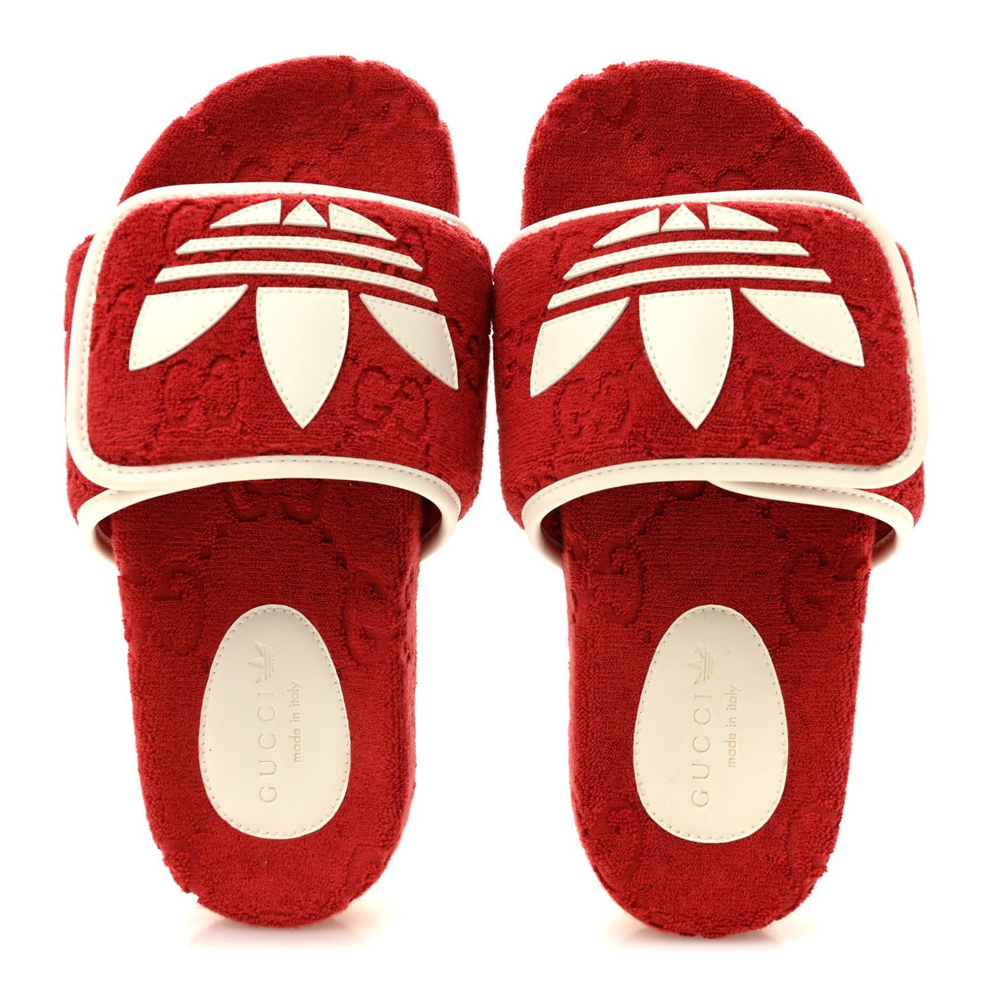 X ADIDAS Terry Cloth GG Monogram Womens Platform Sandals 36 Maple Red Off White