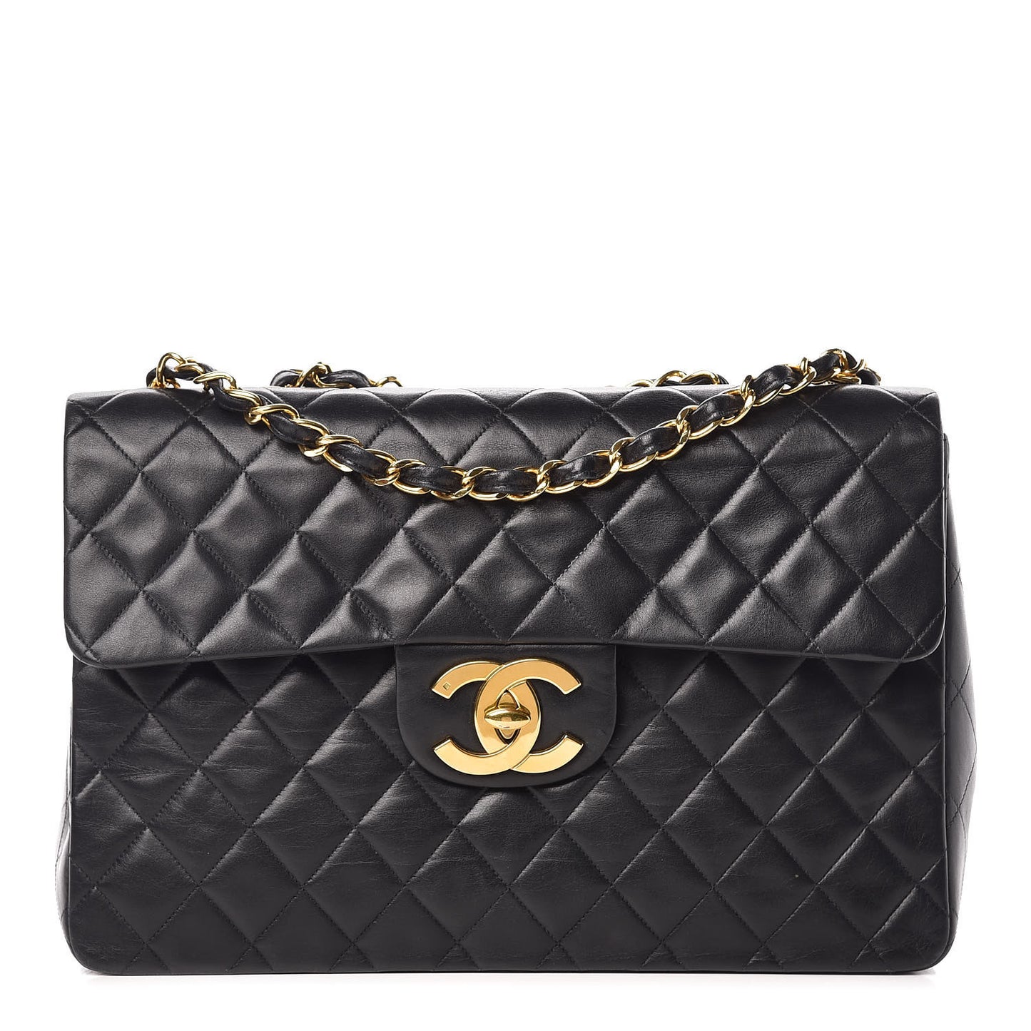 Lambskin Quilted XL Jumbo Single Flap Black