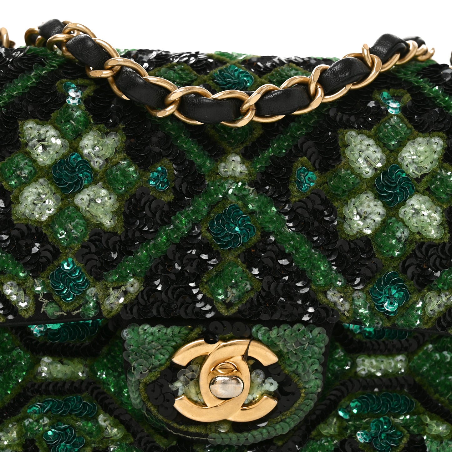 Sequin Mosaic Mini Rectangular Flap Green Black