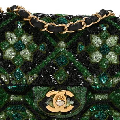 Chanel Sequin Mosaic Mini Rectangular Flap Green Black 8 of 12