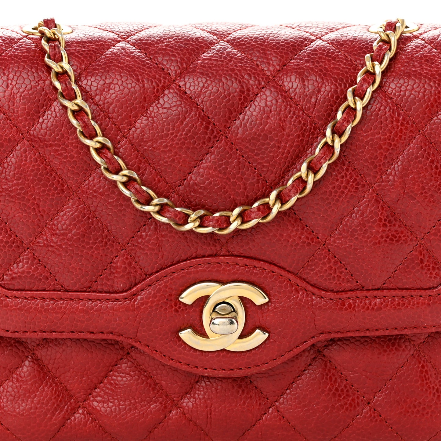 Caviar Quilted Mini Square Flap Red