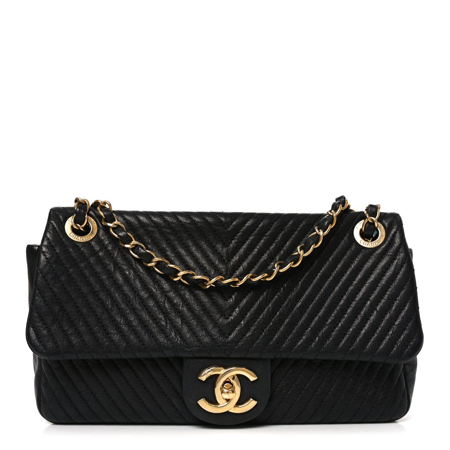 Chanel Calfskin Chevron Quilted Medium Surpique Flap Black 1 of 10