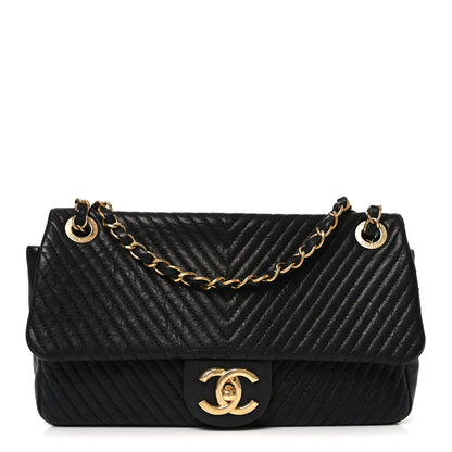 Chanel Calfskin Chevron Quilted Medium Surpique Flap Black 1 of 10
