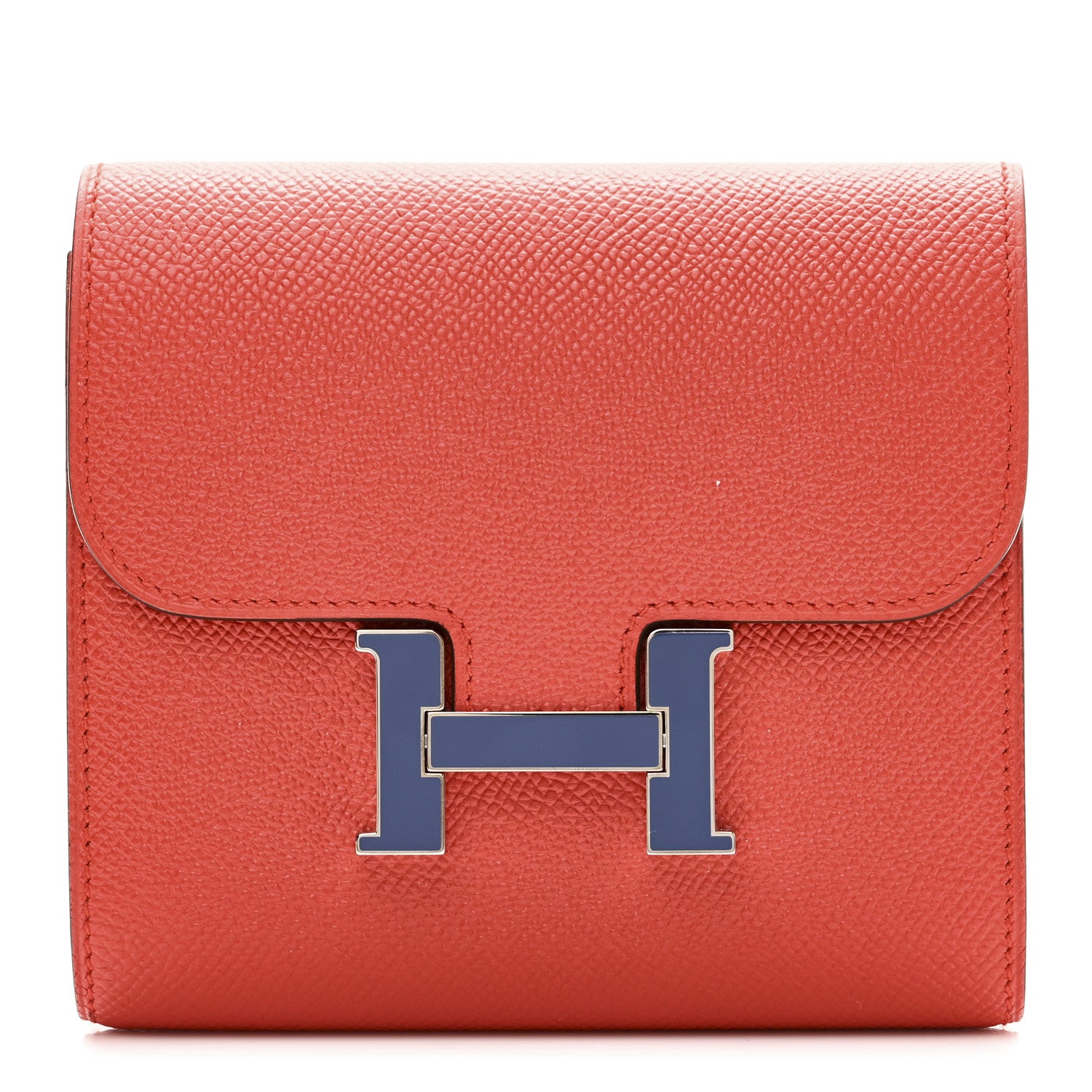 Hermes Epsom Enamel Constance Short Wallet Capucine Bleu Brighton 1 of 9