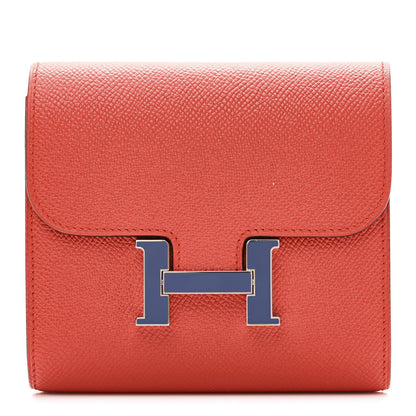 Hermes Epsom Enamel Constance Short Wallet Capucine Bleu Brighton 1 of 9