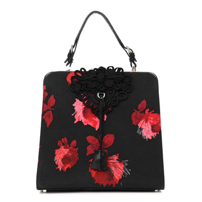 Prada Canapa Borsa Cerniera Hibiscus Top Handle Framed Bag Black Rosa 1 of 11