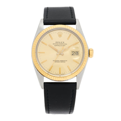 Rolex Stainless Steel 18K Yellow Gold Calfskin 36mm Oyster Perpetual Datejust Watch Champagne 16013 1 of 4