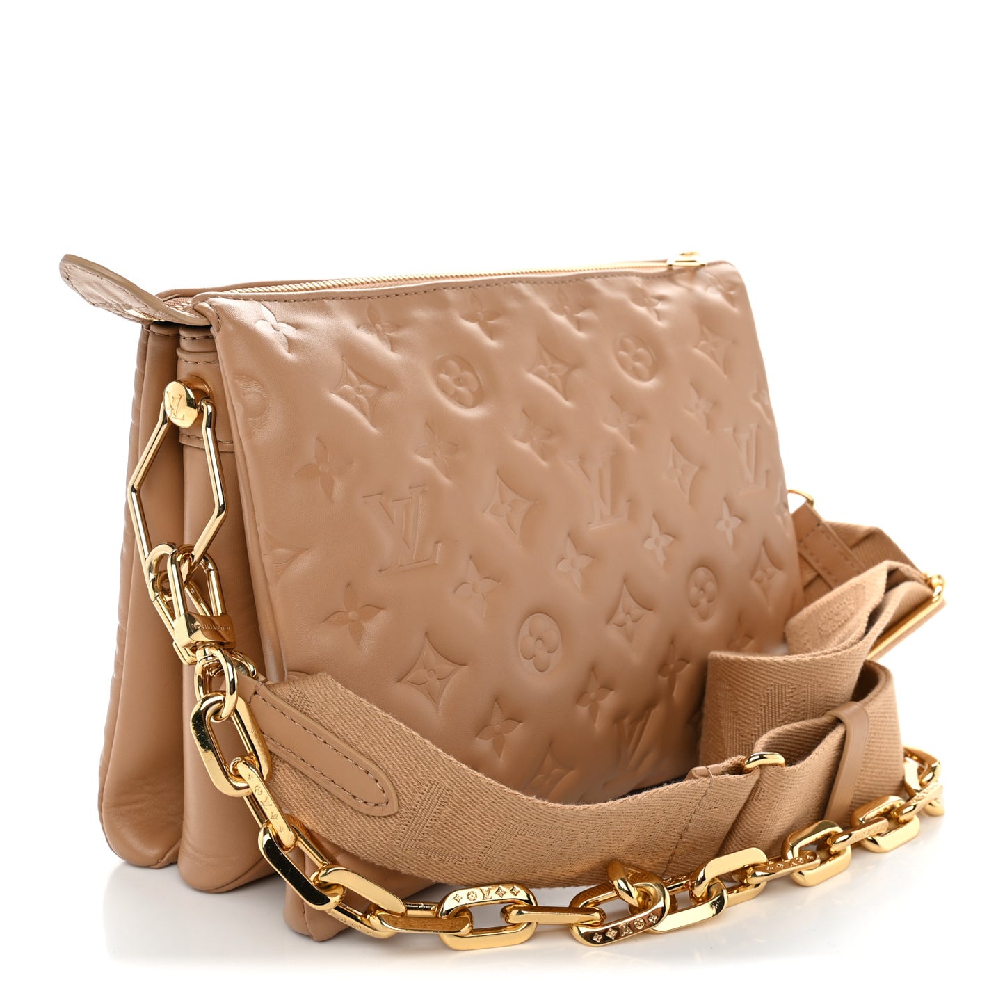 Lambskin Embossed Monogram Coussin PM Camel
