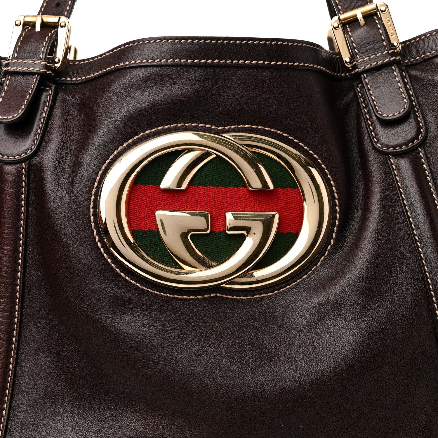 Gucci Calfskin Large Britt Shoulder Bag Dark Brown 8 of 10