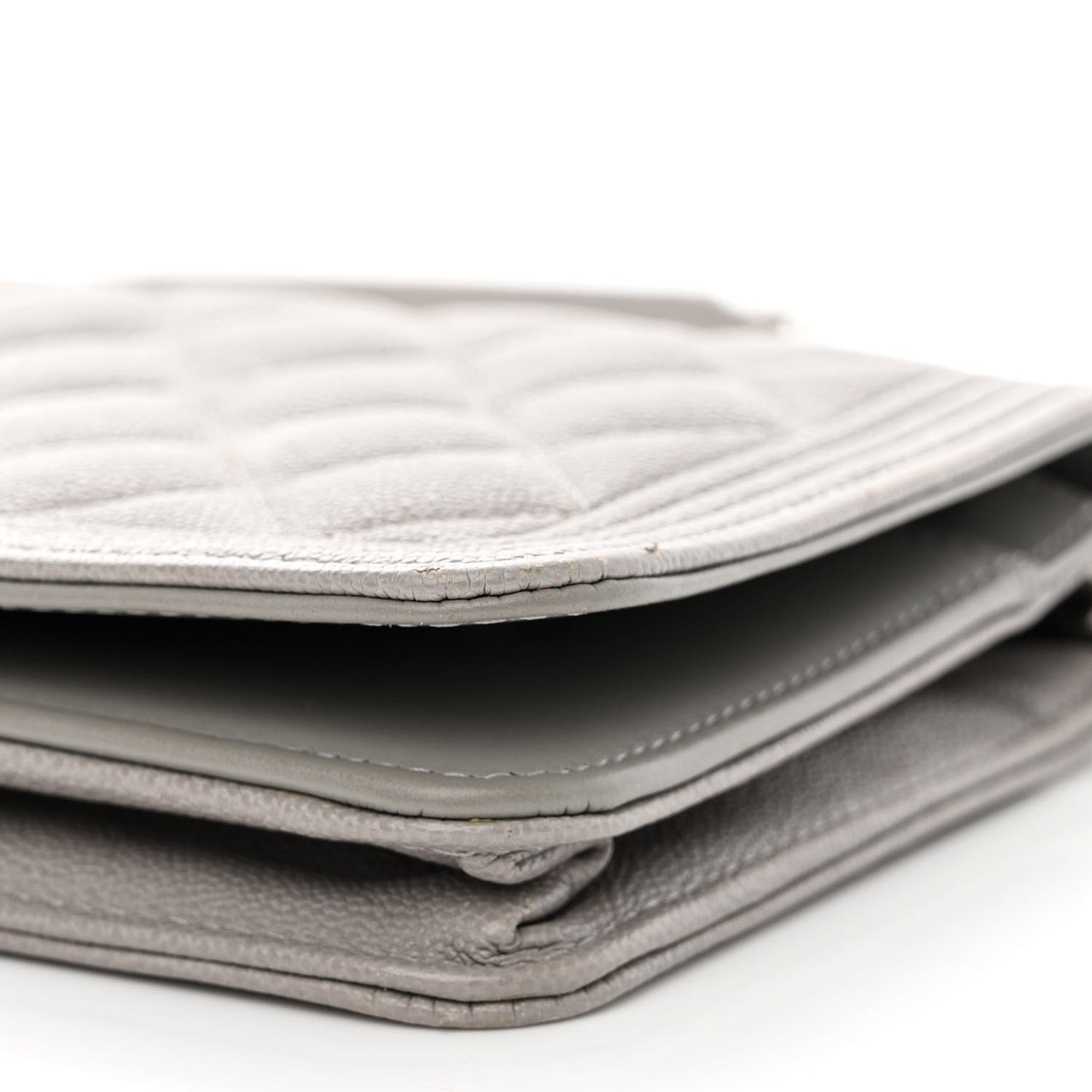 Caviar Quilted Boy Wallet On Chain WOC Grey