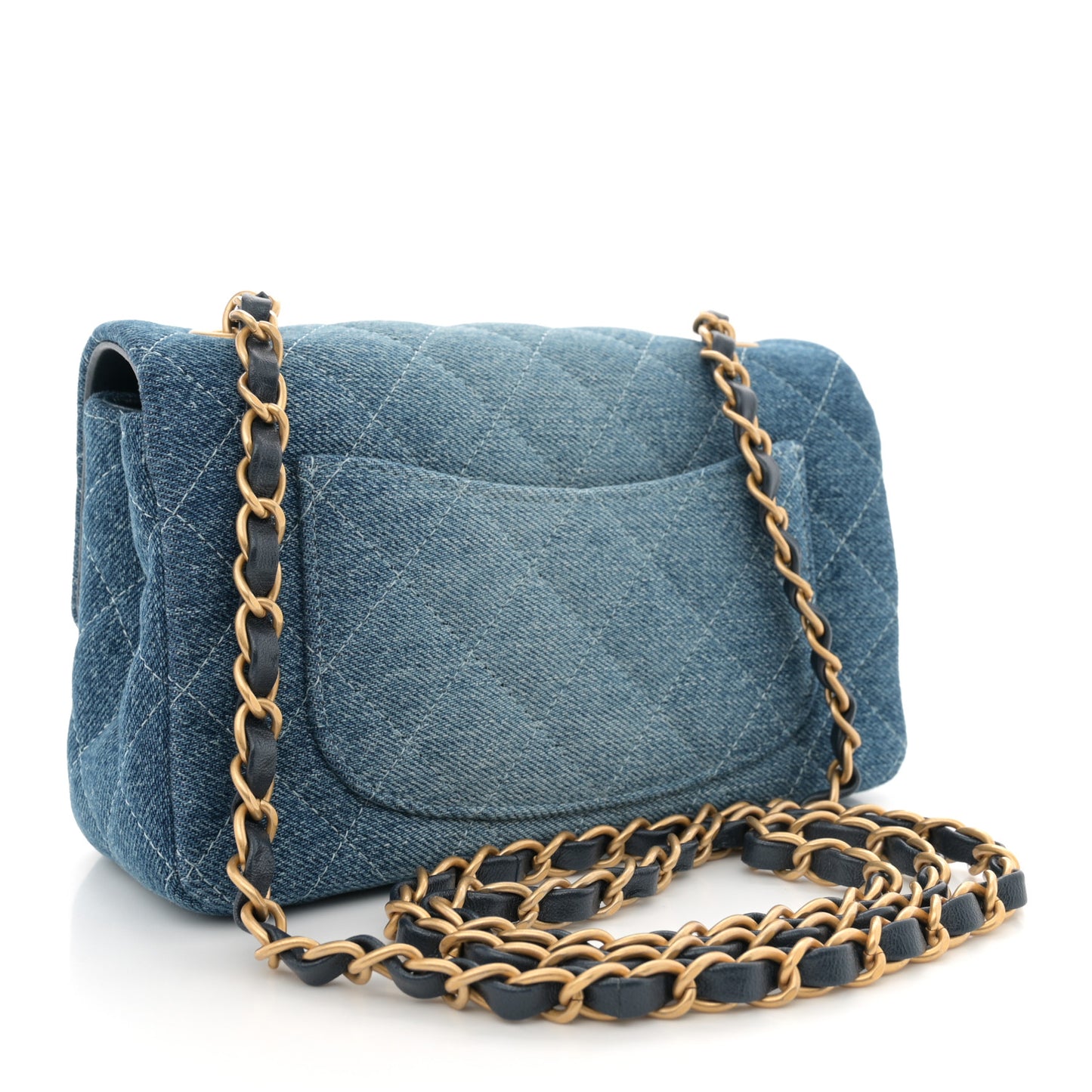 Washed Denim Quilted Mini Rectangular Flap Blue