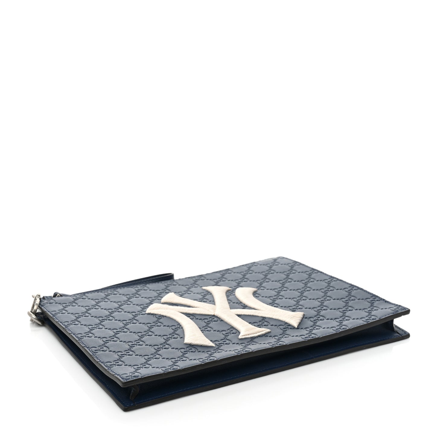 X MLB Guccissima NY Yankees Zip Wristlet Pouch Royale Ivory