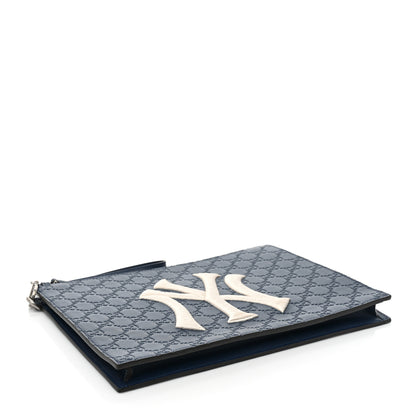 Gucci X MLB Guccissima NY Yankees Zip Wristlet Pouch Royale Ivory 4 of 13