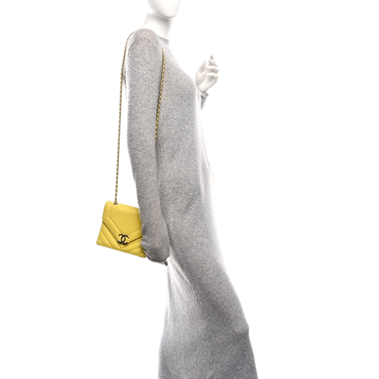 Chanel Calfskin Quilted Chevron Small Envelope Flap Yellow 2 of 9