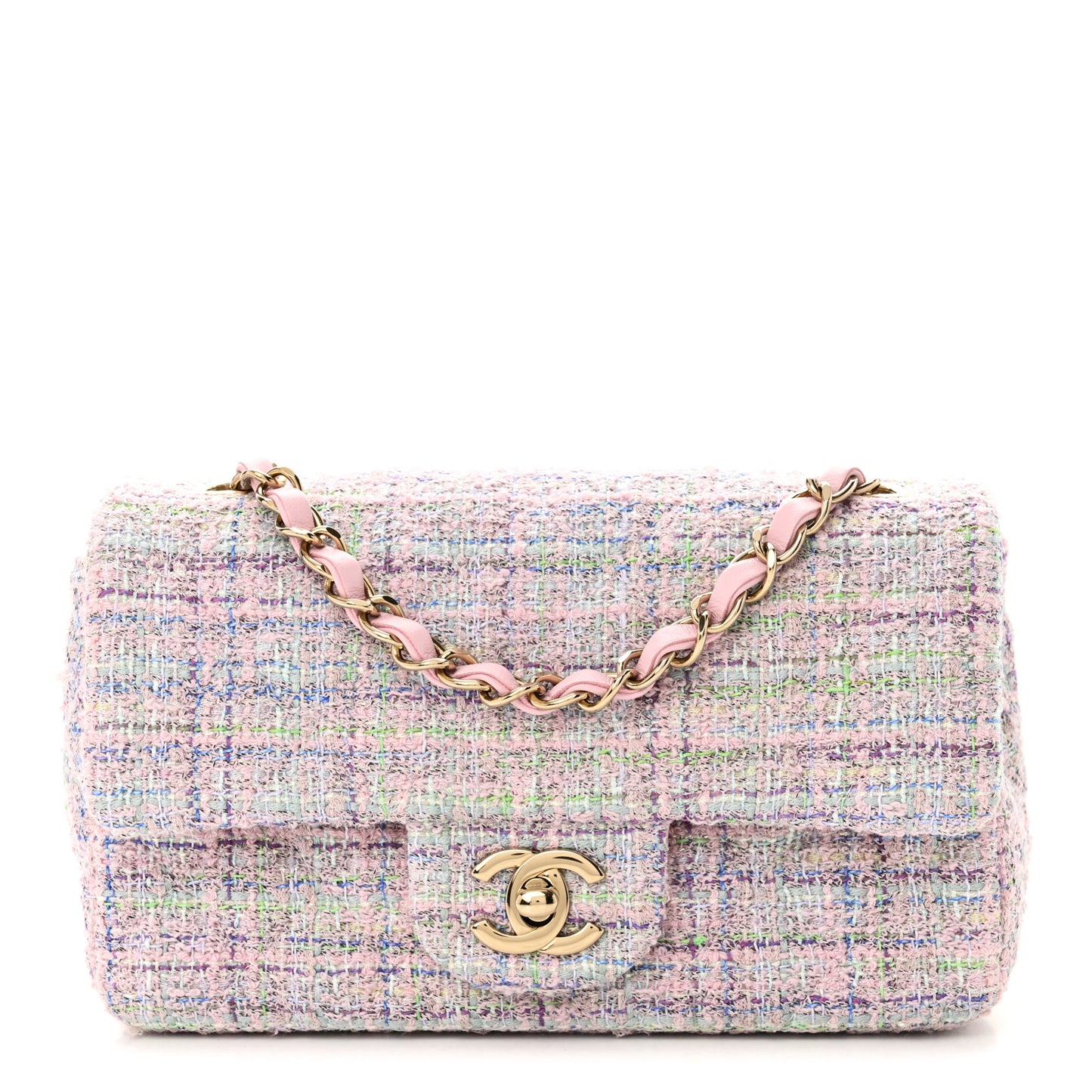 Tweed Quilted Mini Rectangular Flap Pink Multicolor