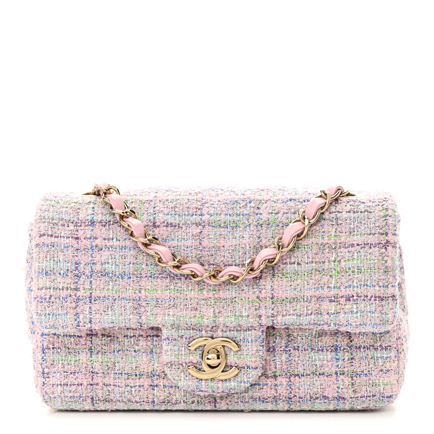 Chanel Tweed Quilted Mini Rectangular Flap Pink Multicolor 1 of 11