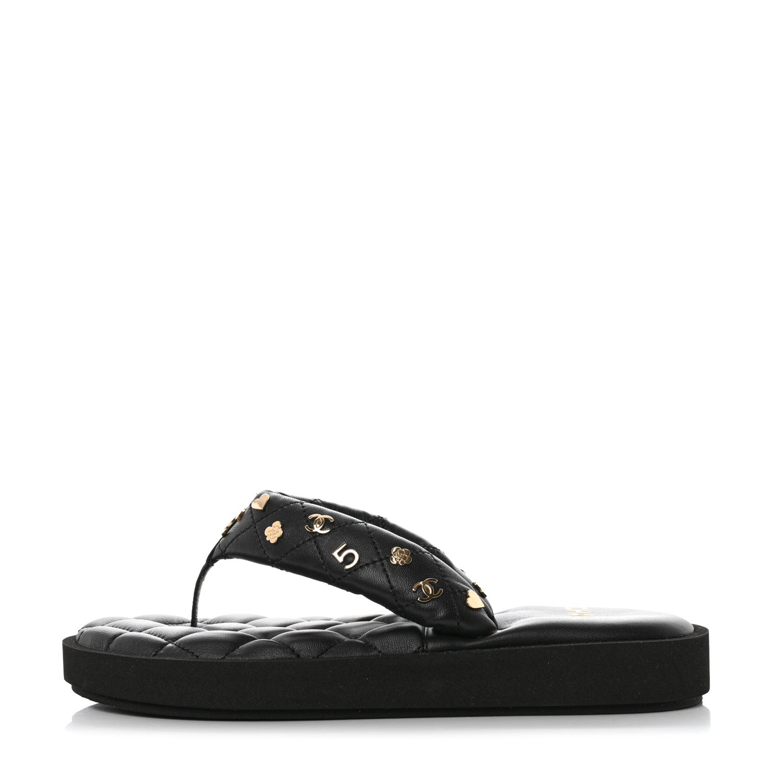 Chanel Lambskin Quilted Padded Charms Thong Sandals 36.5 Black 1 of 8