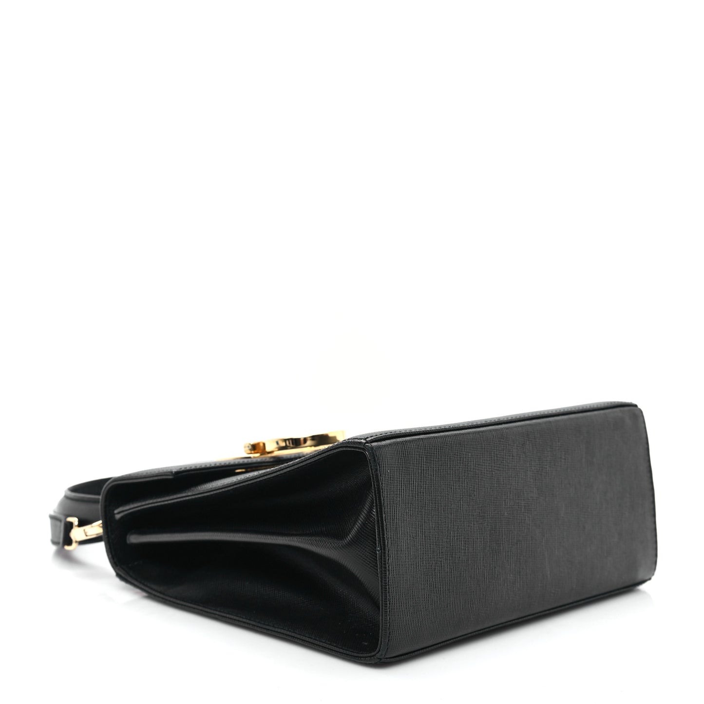 Hammered Calfskin Small Iconic Top Handle Bag Black