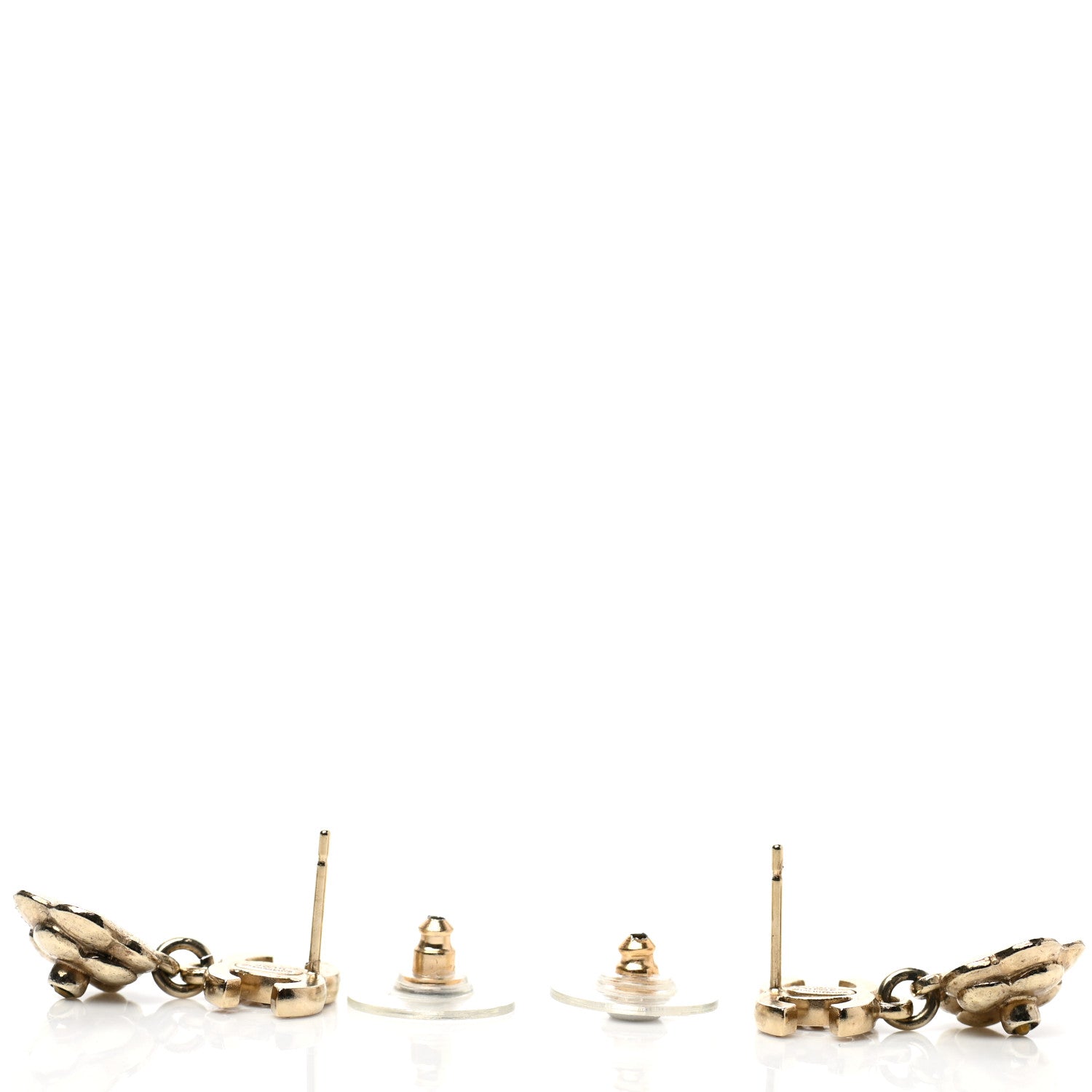 Chanel Crystal CC Camellia Drop Earrings Gold 3 of 7