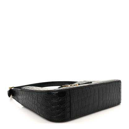 Saint Laurent Calfskin Crocodile Embossed Le 5 A 7 Hobo Black 4 of 11