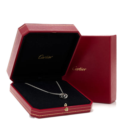Cartier 18K White Gold Ceramic Diamond Three Ring LOVE Necklace 6 of 6