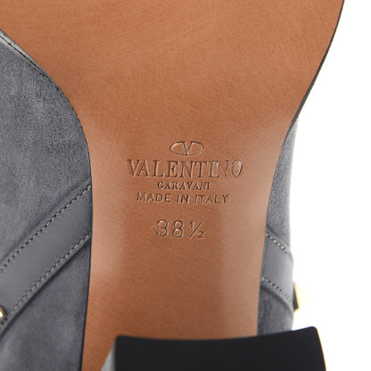 Valentino Garavani Suede Rockstud Double Buckle 100mm Block Heel Ankle Boots 38.5 Light Stone 6 of 14