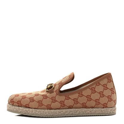 Gucci GG Monogram Womens Fria Horsebit Loafers 40 Beige Ruggine 1 of 8
