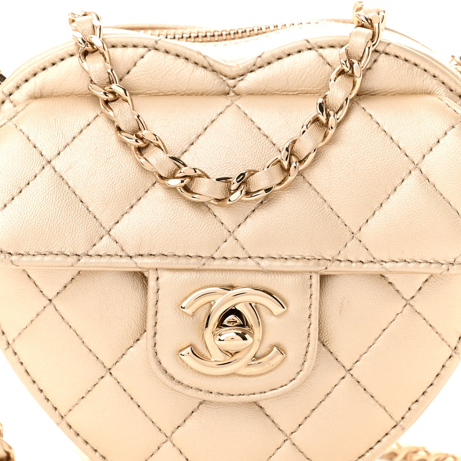 Chanel Metallic Lambskin Quilted CC In Love Heart Clutch With Chain Gold 8 of 10