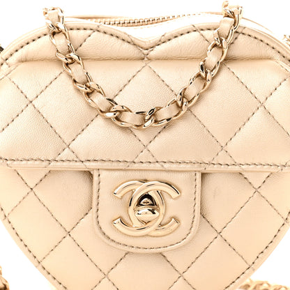 Chanel Metallic Lambskin Quilted CC In Love Heart Clutch With Chain Gold 8 of 10