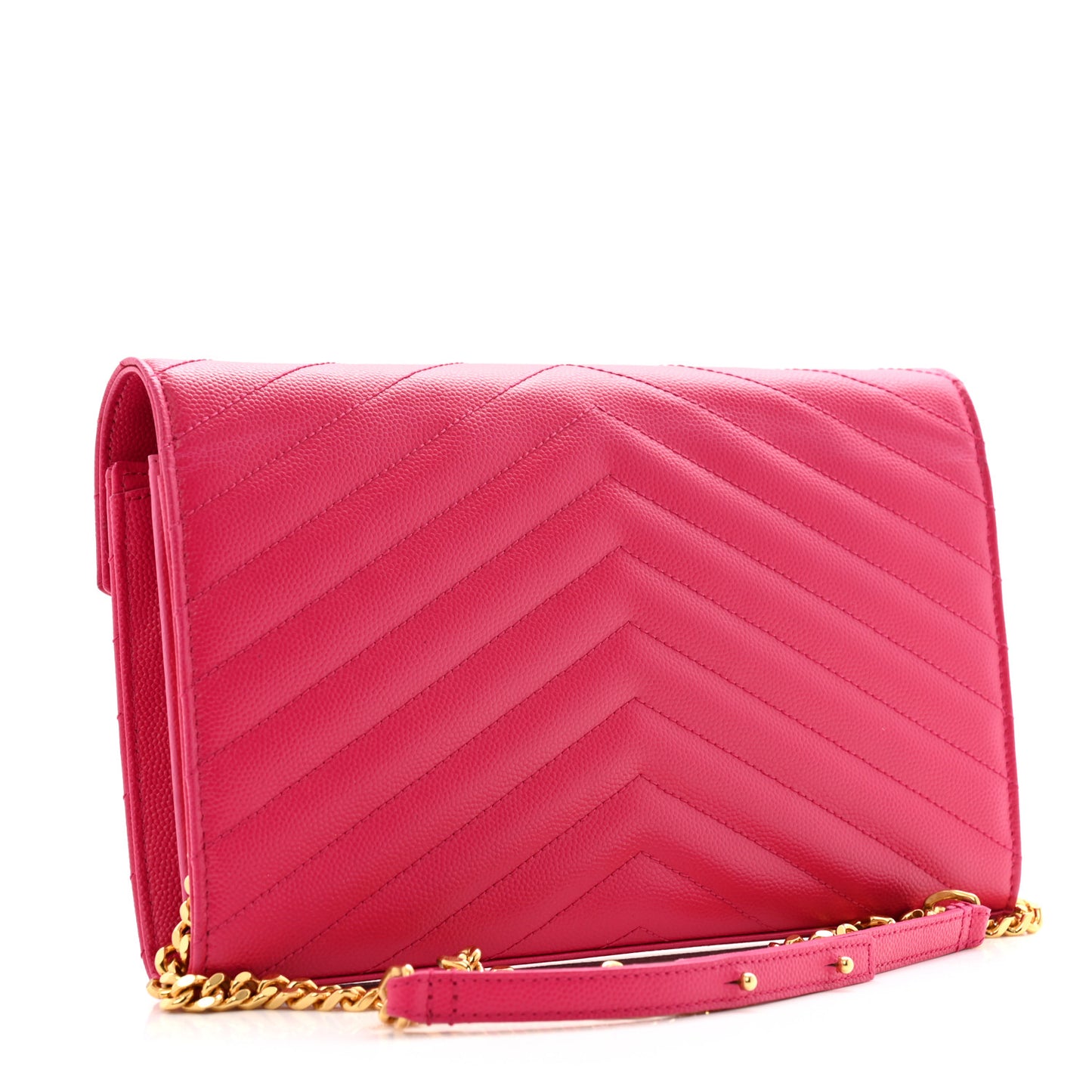 Grain De Poudre Matelasse Chevron Monogram Chain Wallet Lipstick Fuchsia