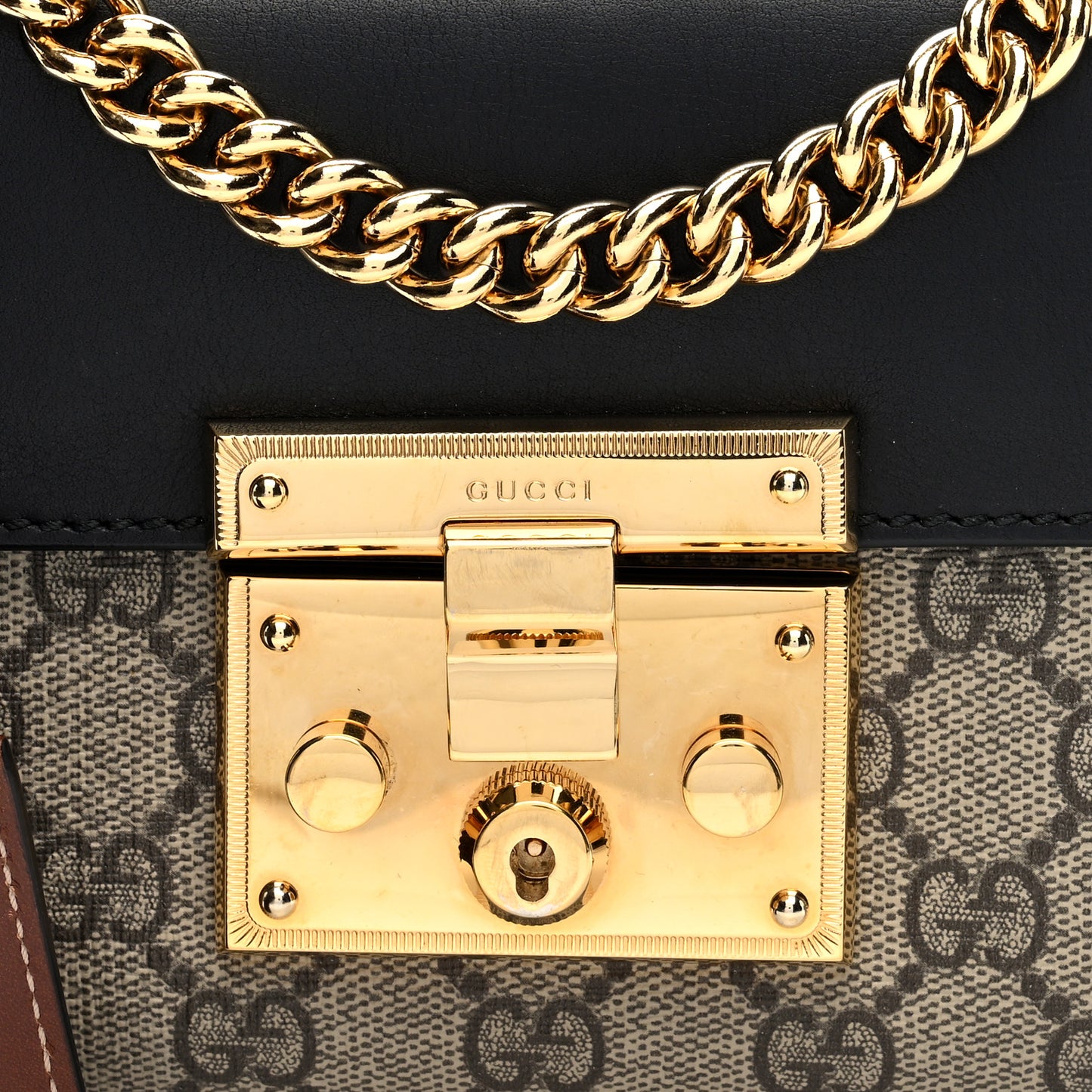 GG Supreme Monogram Calfskin Small Padlock Shoulder Bag Beige Black Cuir