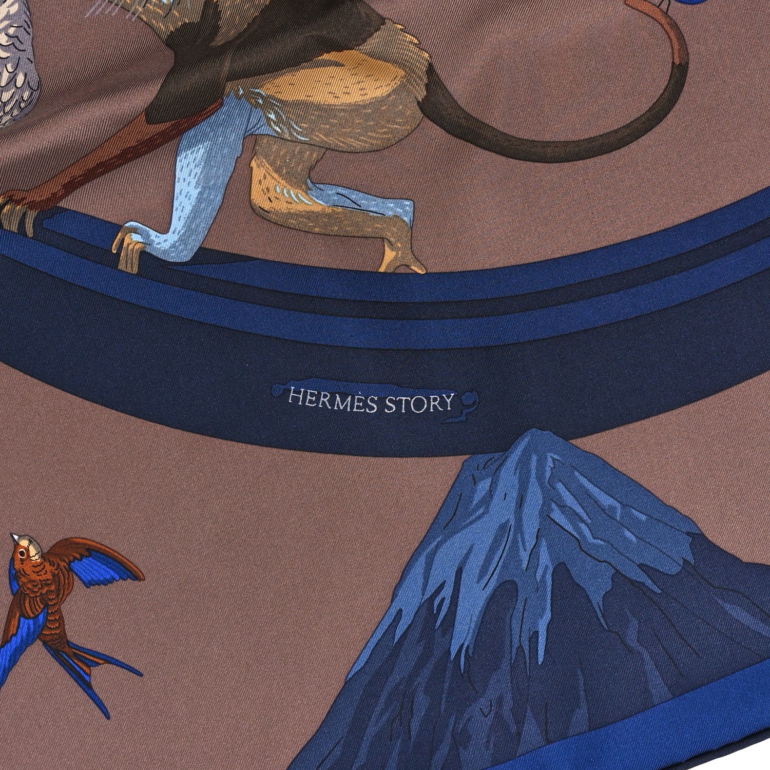 Hermes Silk Hermes Story Scarf 90 Marron Glace Bleu 5 of 5