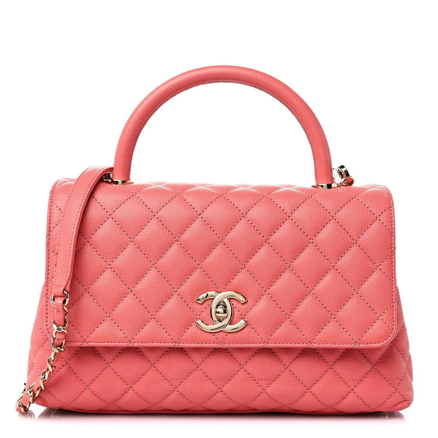 Caviar Quilted Small Coco Handle Flap Pink