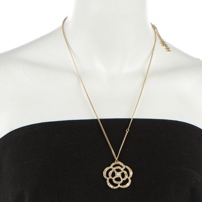 Chanel Pearl Crystal Large Camellia Pendant Necklace Light Gold 2 of 6