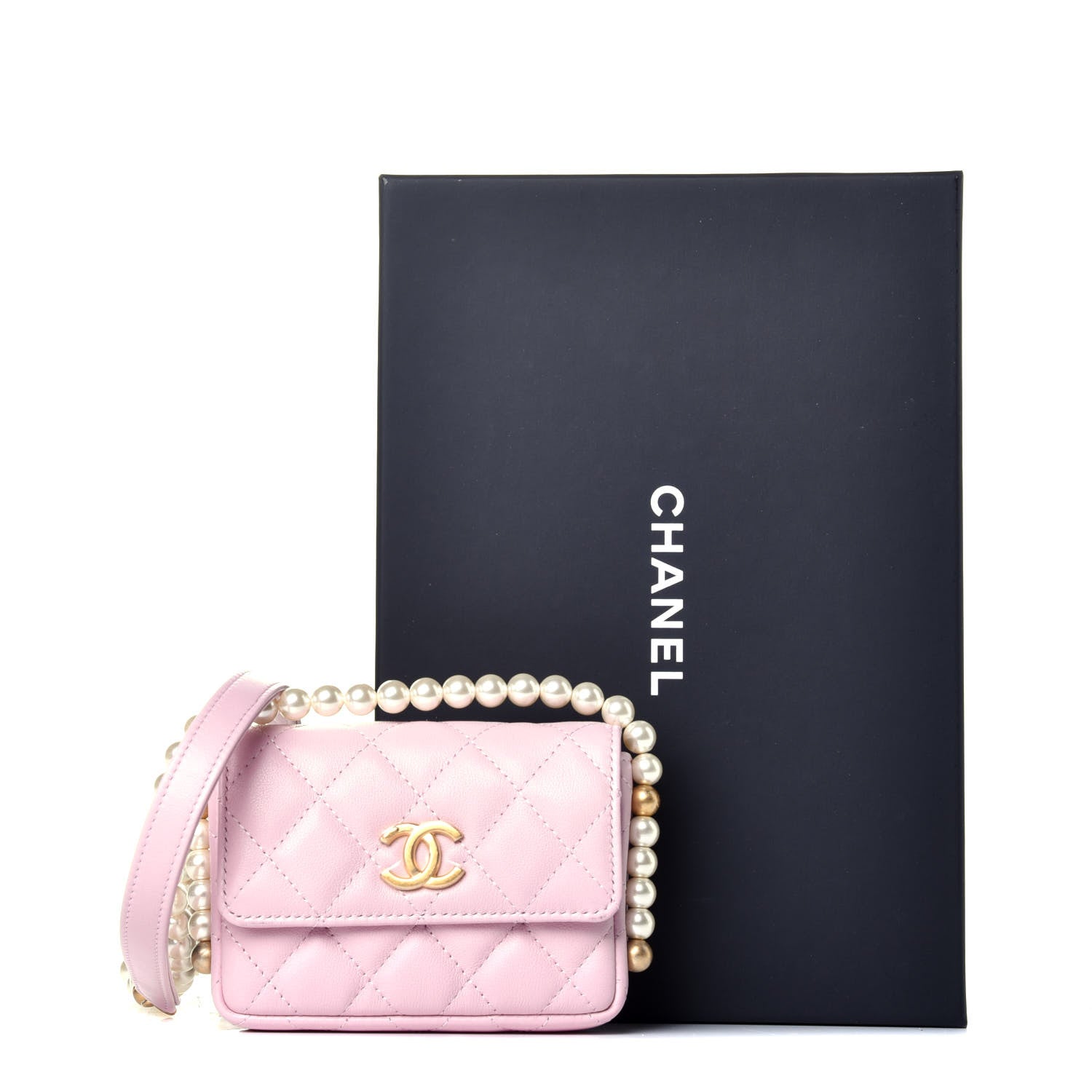 Chanel Calfskin Quilted About Pearls Card Holder Flap With Chain Light Pink 10 of 10
