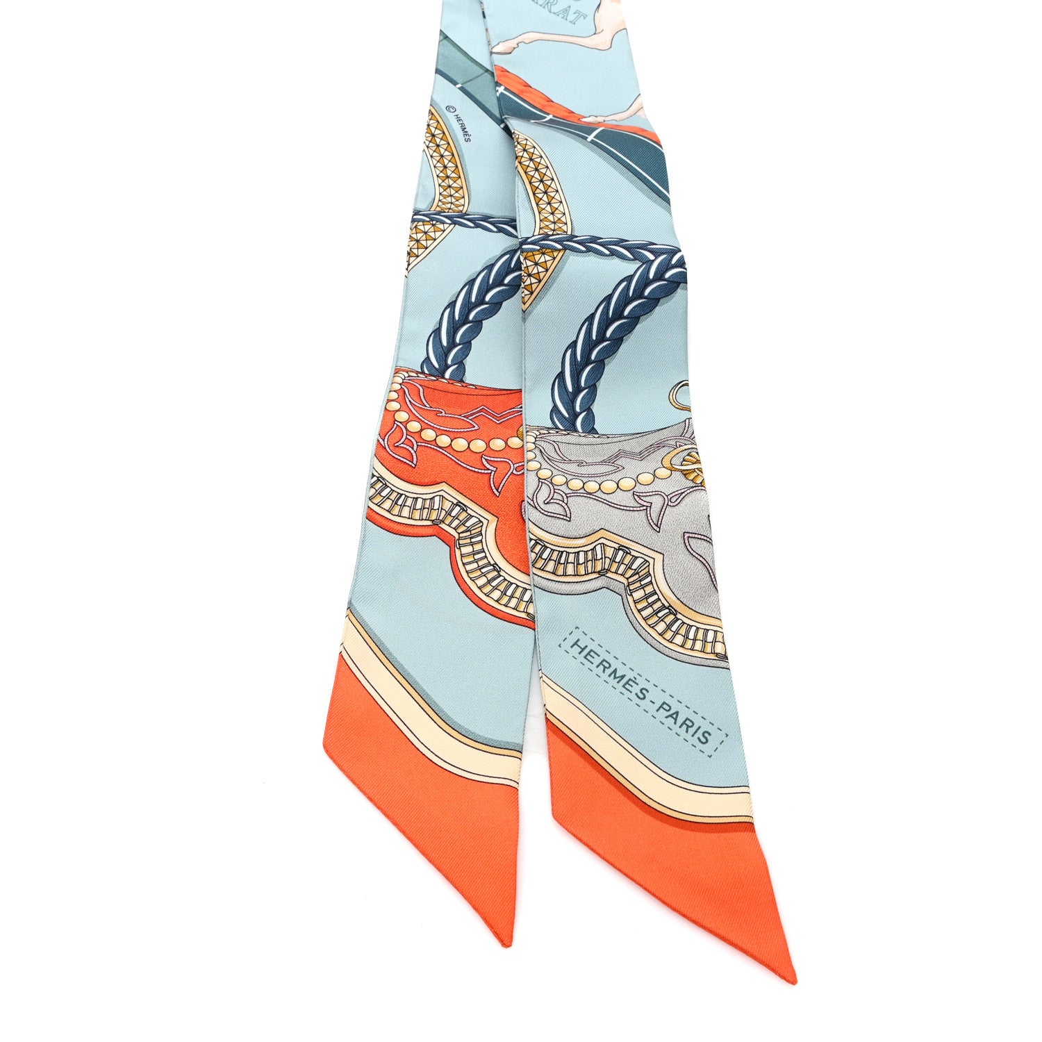 Hermes Silk Grand Apparat Twilly Argile Clair Orange Jaune 2 of 3