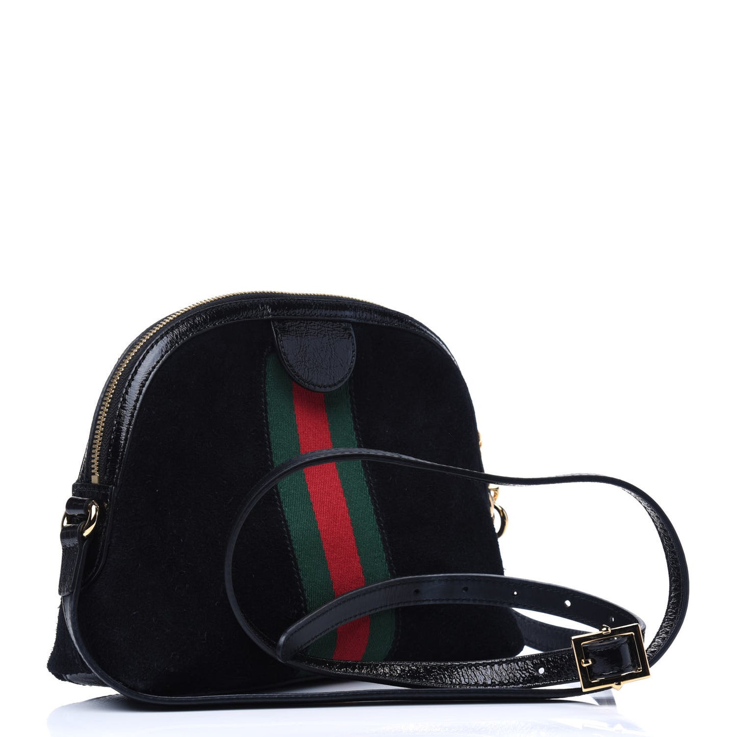 Suede Patent Web GG Small Ophidia Dome Shoulder Bag Black