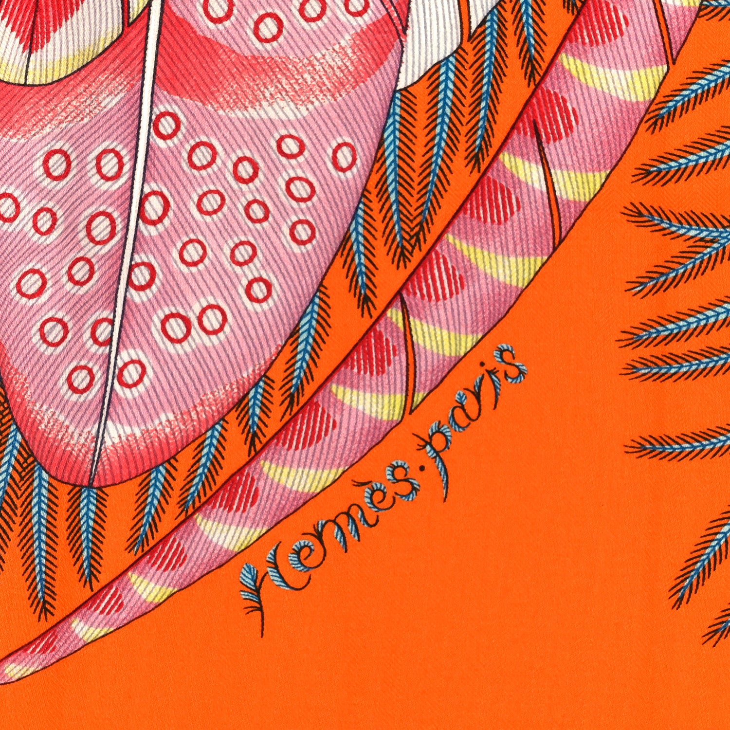 Hermes Cashmere Silk Plumes En Fete Shawl 140 Orange Mauve Multicolor 3 of 3