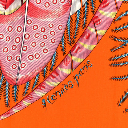 Hermes Cashmere Silk Plumes En Fete Shawl 140 Orange Mauve Multicolor 3 of 3