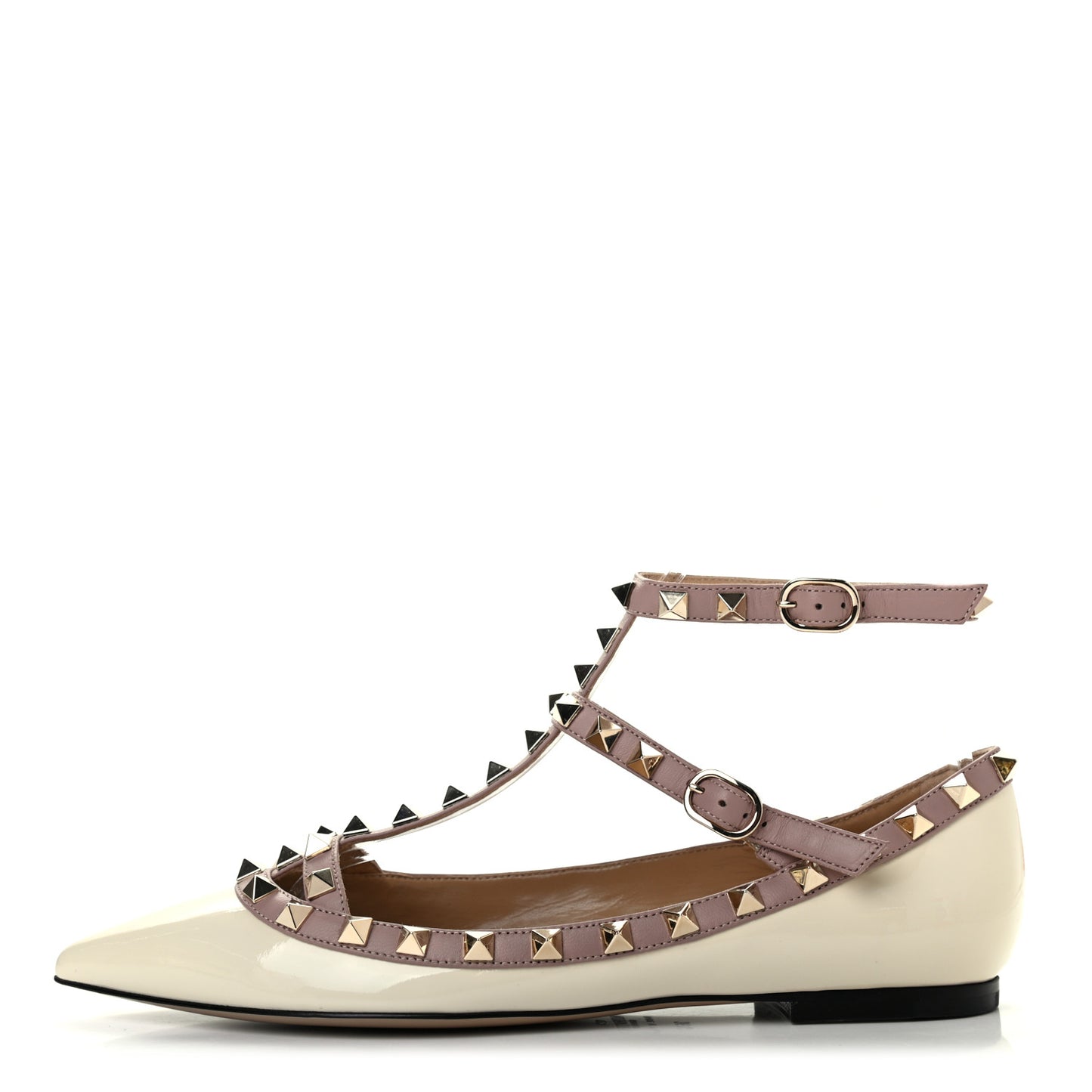 Patent Rockstud Cage Ballerina Flats 36.5 Ivory Poudre