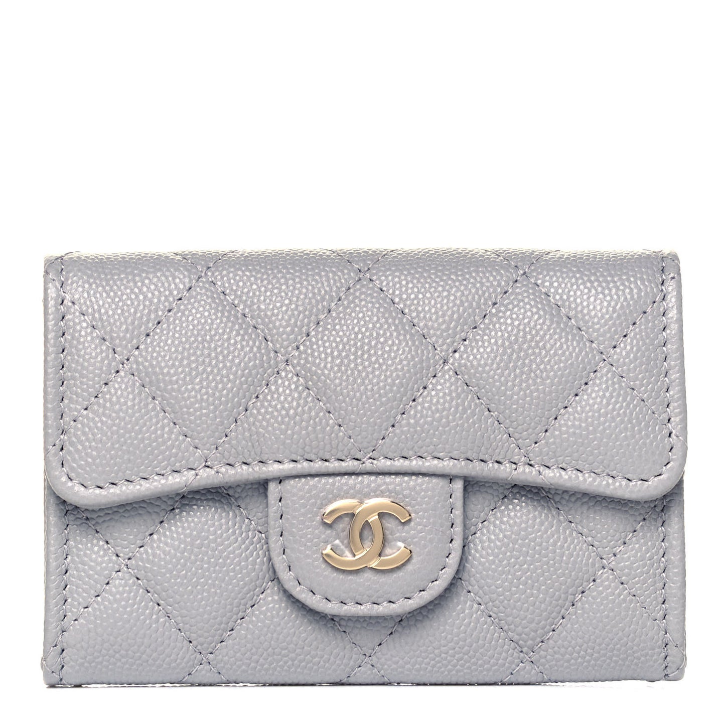 Caviar Quilted Flap Card Holder Wallet Grey
