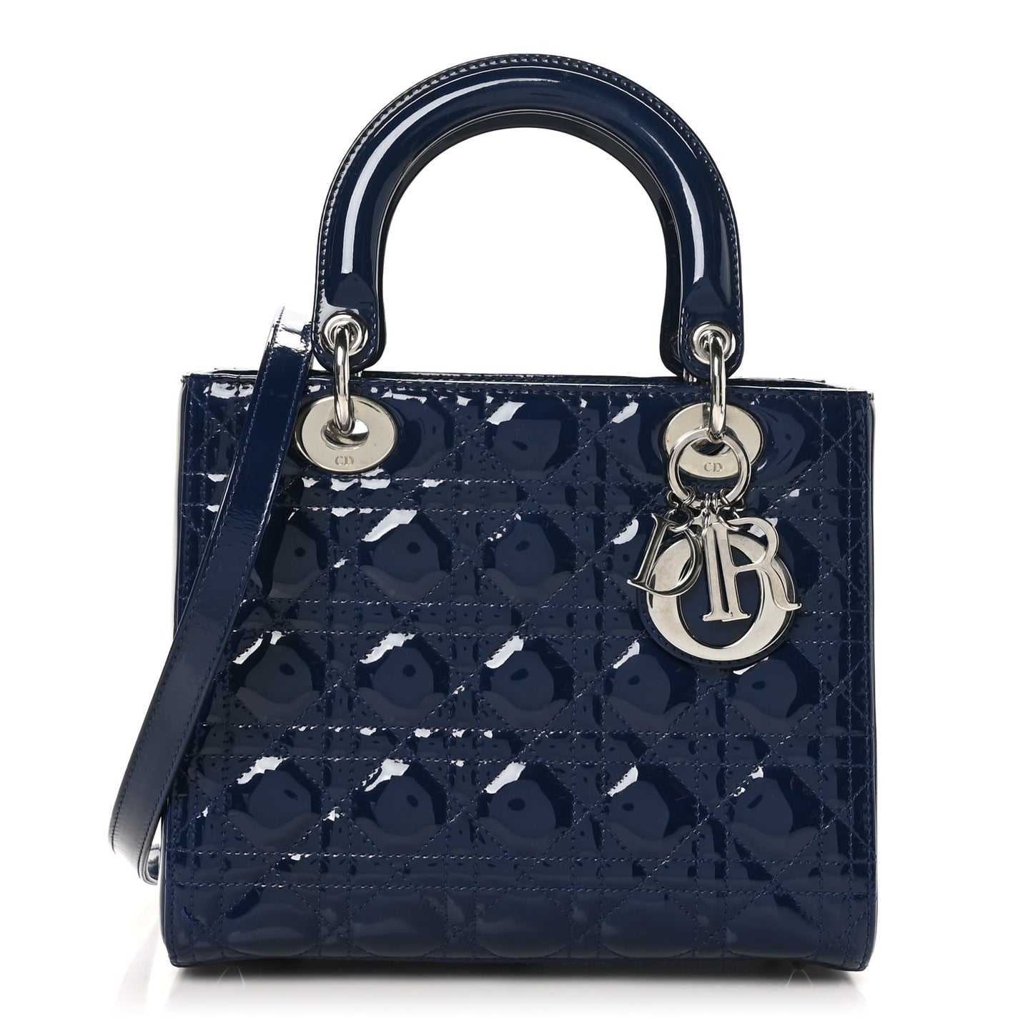 Patent Cannage Medium Lady Dior Navy Blue