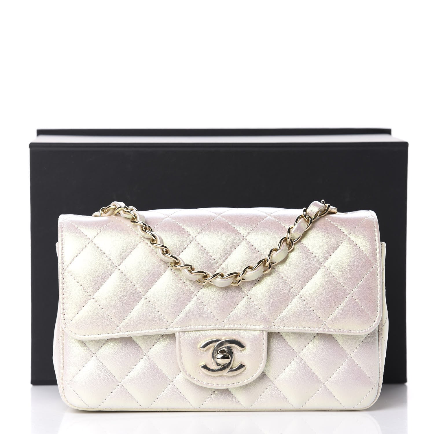 Chanel Iridescent Lambskin Quilted Mini Rectangular Flap Ivory 11 of 11