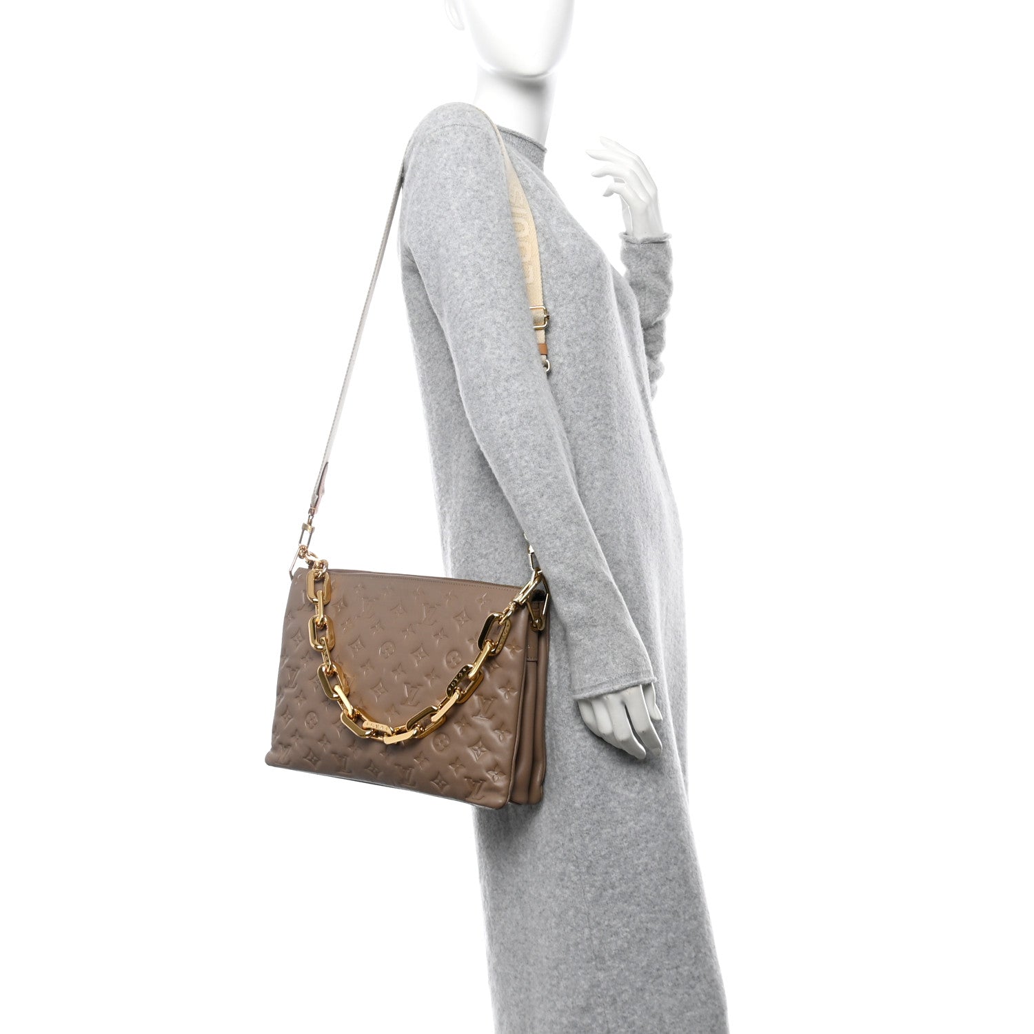 Louis Vuitton Lambskin Embossed Monogram Coussin MM Taupe 2 of 11